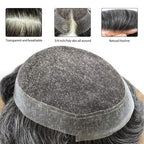 FACE MIRACLE Hair System for Men French Lace Mens Toupee Human Hair Replacement System Lace with PU Toupee for Men Male Hair Piece Wigs 7"X9" #1B20 Off Black with 20% Gray