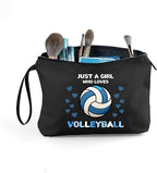 Volleyball Themed Travel Cosmetic Case, Blue, Cosmetic Bag, Zipper Closure, Women, Youth Girls