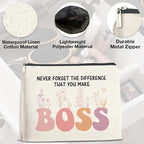 Makeup Bag - Thank You Gifts for Boss Lady, Appreciation Gift for Female Boss - Never Forget the Difference She Makes - Cosmetic Bag with Zipper Makeup Pouch