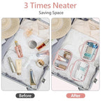 PACKISM Floral Texture Lace TSA Approved Toiletry Bag - 180° Large Opening Clear Makeup Bags in 2 Size, Clear Bags for Travel with Handle, 0.5 mm Thick Non-deformable No Smell, Pink