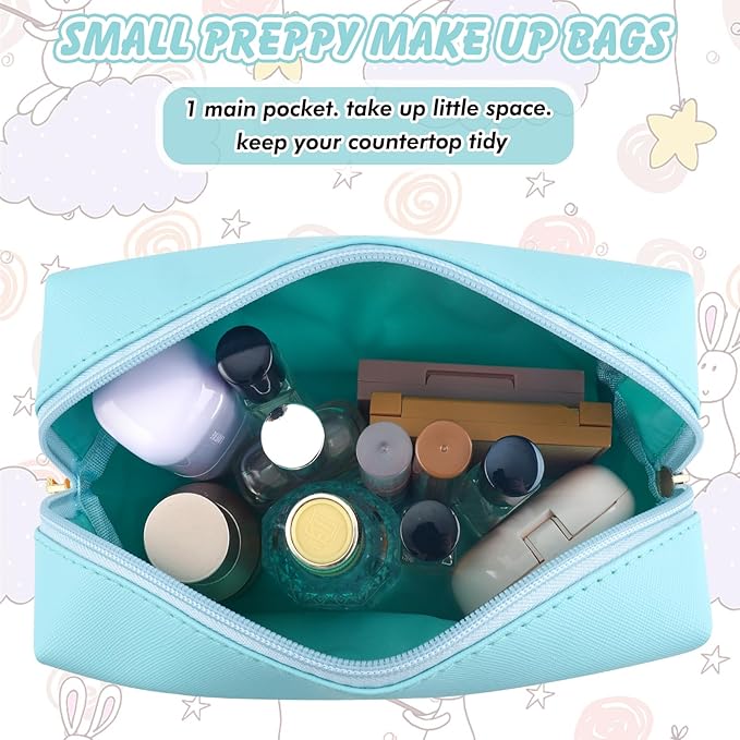 Gifts for Girls Initial Makeup Bag Personalized Cosmetic Bag with Zipper Cute Travel Toiletry Bag Waterproof PU Preppy Makeup Pouch Birthday Gift for Teen Girls Women(Blue E)