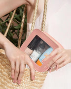 Small Clear Makup Bag, Clear Cosmetic Bags with Zipper Waterproof Small Travel Cosmetic Case Cute Make Up Pouch Mini Car Essentials for Women Travel Car Organizer (Mini Pink)