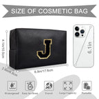 Personalized Initial A-Z Preppy Patch Makeup Bag,Small PU Chenille Letter Cosmetic Bag with Zipper for Teen Girls,Black Cute Toiletry Organizer Bag,Monogram Makeup Case Gift for Women Girls,Letter J