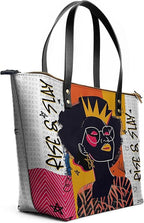 African Black Women's Leather Tote Bag, Large, Premium Vegan Leather, Full Zip, Perfect Christmas Gifts For Women