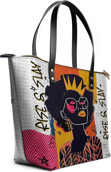African Black Women's Leather Tote Bag, Large, Premium Vegan Leather, Full Zip, Perfect Christmas Gifts For Women
