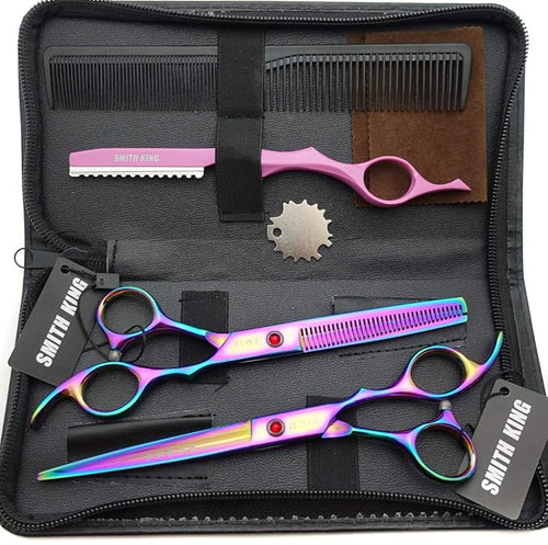 7.0 Inches Professional hair cutting thinning scissors set with razor (Rainbow)