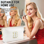 Gifts for Girls Initial Makeup Bag Personalized Cosmetic Bag with Zipper Cute Travel Toiletry Bags Waterproof PU Preppy Makeup Pouch Birthday Gift for Teen Girls Women(White D)