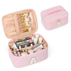 OCHEAL Makeup Bag for Women, Monogram Cosmetic Bag with Brush Holder, Pink Travel Makeup Case Beauty Toiletry Bag Organizer Personalized Gifts for Girls Bridesmaid, Sister, Wife, Friends Initial A