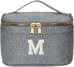 EURYNOME Makeup Bag with Custom Letter M, Water-Resistant Travel Organizer Pouch, (8.3x5.1x5.1 Inch) Cosmetic Case for Women