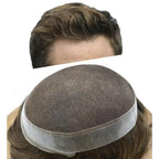 Toupee for Men French Lace Center Human Hair Replacement Systems Transparent Lace Center Hair Piece Mens Toupee Hair Units for Man V-Looped Front Male Hair Prosthesis 7"X9" 5#MEDIUM LIGHT BROWN