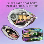 Hiroyuki Iridescent Quilted Makeup Bag, 3pcs Cute Makeup Bag Set, Large Capacity Cosmetic Organizer Travel Toiletry Pouch (plain, rainbow)