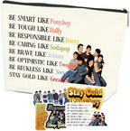 Azteoiz Fun Cosmetic Bag and 5 Stickers Keep Gold Pony-boy Gifts 80's Movie Out-siders Accessories Inspiration Birthday Christmas Gifts for Her Female Movie Lovers Be Smart Like Pony-boy Cosmetic Bag