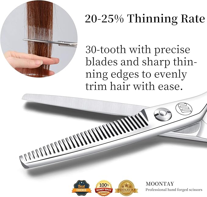 Moontay 5.5" Hair Cutting Shears with Large Finger Holes, Professional Barber Stylist Thinning Shears, Salon Hair Cutting Scissors, 440C Japanese Stainless Steel, Silver