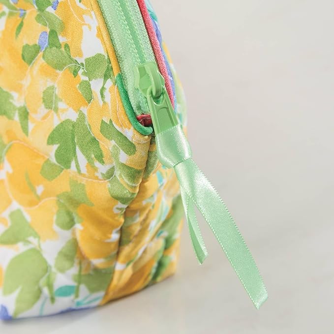 Cuddledown Quilted Cotton Cosmetic Bag | Zipper Closure | 100% Cotton Fabric | Durably Stitched | OEKO-TEX Certified | Small | 10" x 6" x 2" | Floral