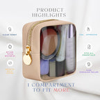 Beige Mini Makeup Bag - Clear Travel Cosmetic Case With Pouch, Small Cosmetic Pouch for Purse