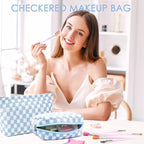 Travel Makeup Bag, Checkered Cosmetic Bag Make Up Organizer Case for Women, Small Toiletry Bag Skincare Pouch for Toiletries Accessories Brushes, 2PCS