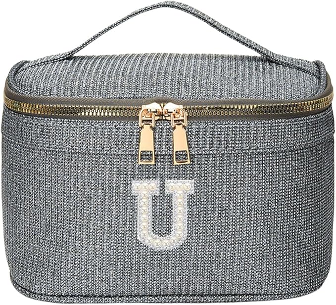 EURYNOME Makeup Bag with Custom Letter U, Water-Resistant Travel Organizer Pouch, (8.3x5.1x5.1 Inch) Cosmetic Case for Women