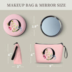 Happy Birthday Friendship Bridesmaid Team Gifts for Employees Women Mom Girl Daughter Teenage Personalized Make up Cosmetic Bag Travel with Mirror Mothers Day Christmas Graduation O