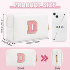 Personalized Chenille Letter Preppy Makeup Bag, Small Cute Mini Travel Cosmetic Bag Initial Toiletry Zipper Pouch Makeup Storage, Waterproof Makeup Case Travel Essentials for Her Daughter(Letter D)
