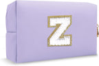 Small Initial Preppy Makeup Bag, Personalized Cute Purple Cosmetic Organizer Chenille Letter Travel Toiletry Zipper Pouch for Purse, Waterproof PU Makeup Case Birthday Gifts for Women Friend(Letter Z)