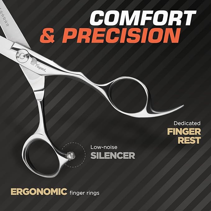 Fagaci Left Handed Hair Cutting Scissors 6 Inch with Extremely Sharp Blades, 440C Steel Hair Cutting Scissors, Durable, Smooth Motion & Fine Cut, Barber Scissors with Elegant Sheath