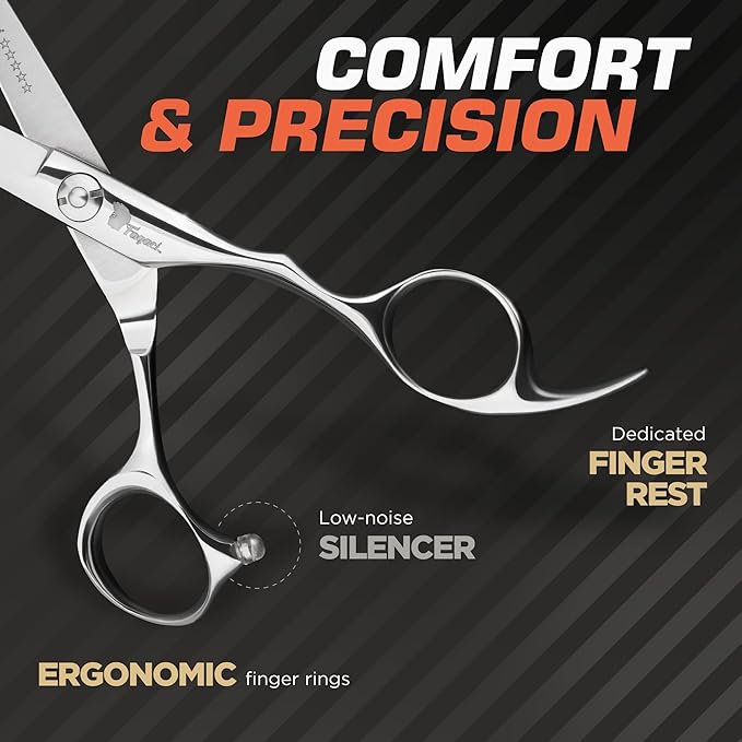 Professional Hair Scissors 5 Inch with Extremely Sharp Blades, 440C Steel Hair Cutting Scissors, Durable, Smooth Motion & Fine Cut, Barber Scissors with Elegant Sheath, Cleaning Leather & Key