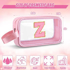 Initial Makeup Bag,Letter Z Cute Clear Monogrammed Cosmetic Travel Bag for Womens Girls,Personalized Pink Aesthetic Traveling Make Up Organizer Bag for Beach,Waterproof Toiletry Bag