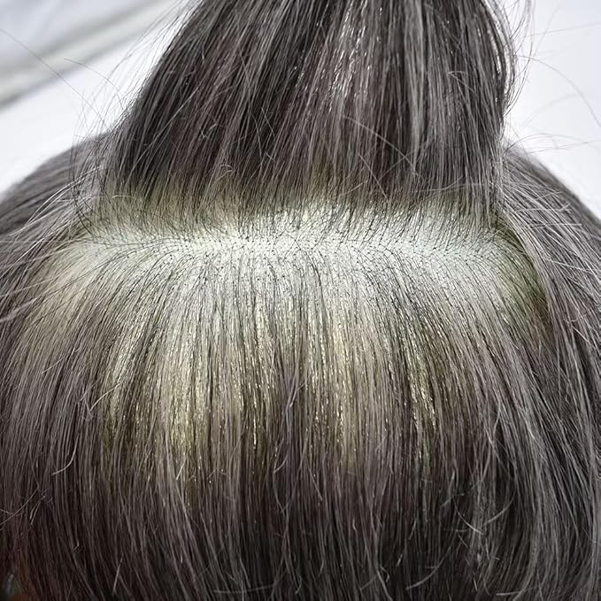 FACE MIRACLE Hair System for Men French Lace Mens Toupee Human Hair Replacement System Lace with PU Toupee for Men Male Hair Piece Wigs 6"X8" #1B60 Off Black with 60% Gray
