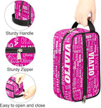 Personalized Travel Cosmetic Bag Waterproof Makeup Bags, Custom Name Rosy Pink Organizer Case Toiletries Container Bag
