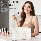 Gifts for Girls Initial Makeup Bag Personalized Cosmetic Bag with Zipper Cute Travel Toiletry Bags Waterproof PU Preppy Makeup Pouch Birthday Gift for Teen Girls Women(White C)