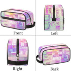 Custom Travel Cosmetic Bag with Name, Personalized Large Capacity Weekend Toiletry Bag Portable Bathroom Makeup Organizer, Colorful Pink Purple Galaxy Background