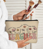 Teacher Appreciation Gifts, Thank You Teacher Gift Vintage Wildflowers Floral Cosmetic Bag, 60s 70s Groovy Retro Floral Cosmetic Bag for Women