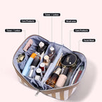 BOYATU Travel Makeup Bag for Women: Large Cosmetic Bag Set of 3 - PU Leather Make up Bag with Compartments - Compact Waterproof Toiletry Bag with Divider & Handle (B-5-Brown)