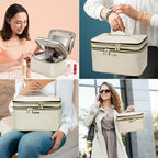 8.8L Double Layer Travel Makeup Bag With Mirror For Women, Large Cosmetic Case, Organizer for Travel-Size Accessories Bottles, Brushes,and Skin Care Products, 2.33 GAL, Beige