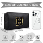 Personalized Initial A-Z Preppy Patch Makeup Bag,Small PU Chenille Letter Cosmetic Bag with Zipper for Teen Girls,Black Cute Toiletry Organizer Bag,Monogram Makeup Case Gift for Women Girls,Letter H