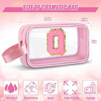 Initial Makeup Bag,Letter Q Cute Clear Monogrammed Cosmetic Travel Bag for Womens Girls,Personalized Pink Aesthetic Traveling Make Up Organizer Bag for Beach,Waterproof Toiletry Bag