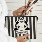 Panda Gifts Makeup Bag for Women Girls - Cute Baby Panda 'Guess What It's Pug Butt' Cosmetic Case for Teens Daughter - Accessories (Black and White Stripe 1)