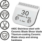 Docal 30# Silver Detachable Clipper Ceramic Blades, Dog Grooming Clipper Replacement Blades Compatible with Dog Clippers, KM Series Clippers, Most A5, Size 30, Cut Length 1/50"(0.5mm)
