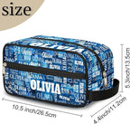 Custom Name Makeup Bag Travel Bag, Toiletry Bag Travel Large Capacity Cosmetic Container Organizer for Shampoo, Blue Geometric Pattern