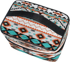 AUUXVA Travel Cosmetic Bag Ethnic Geometric Chevron Aztec Makeup Bag Large Organizer Portable Toiletry Bag Storage Train Case Zipper Brush Bag for Women and Girls