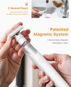 New Electric Beard & Nose Hair Trimmer Kit - Painless Razor with 12 in 1 Rotating Comb, Magnetic Nose Hair Head, Waterproof Wet/Dry, Groin/Ball Shaver for Men, USB-C Fast Charging,White(Pack)
