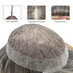 FACE MIRACLE Hair System for Men French Lace Mens Toupee Human Hair Replacement System Lace with PU Toupee for Men Male Hair Piece Wigs 6"X8" #365 Dark Brown with 65% Gray
