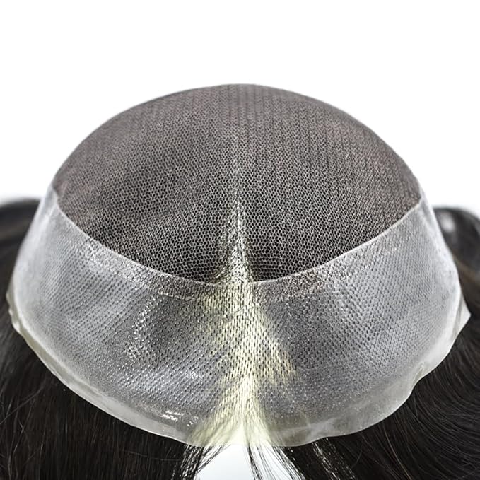 FACE MIRACLE Hair System for Men French Lace Mens Toupee Human Hair Replacement System Lace with PU Toupee for Man 6"X8" #1B10 1B# OFF BLACK WITH 10% SYNTHETIC GREY