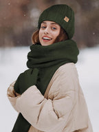 Winter Beanie Hat Scarf Gloves, Warm Fleece Knit Hat Long Scarf Neck Warmer Touch Screen Winter Gloves Set Gifts for Women