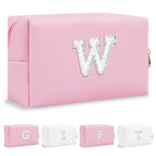 ChaoGreat Bride Gifts – Personalized Initial Makeup Bag with Pearl Rhinestone Patch, Preppy Pink Monogram Cosmetic/Toiletry Pouch, bridesmaid Gifts, Bridal Shower Gifts, Wedding Gifts, Bridal Gifts,W