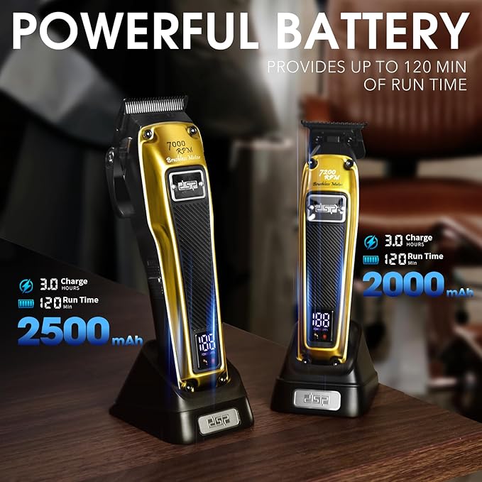 DSP Hair Clipper for Men Professional, BLDC Motor & DLC Coated Detachable Blade, Cordless Hair Trimmer Set for Barber with Charging Base, Men Hair Product Gift Set