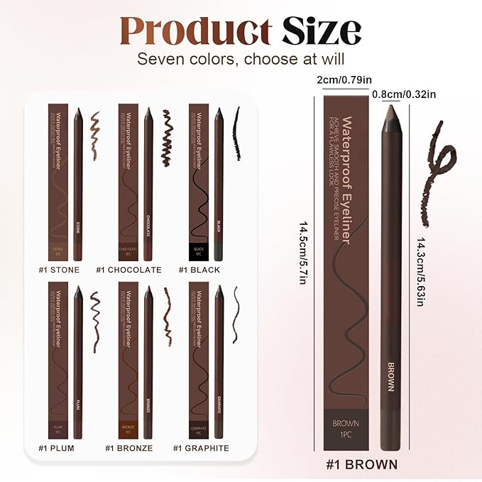Eyeliner Pencil, Long Lasting Smudge-Proof Professional Eyeliner, Smooth and Easy to Apply, Effortlessly Create Any Look (Brown)