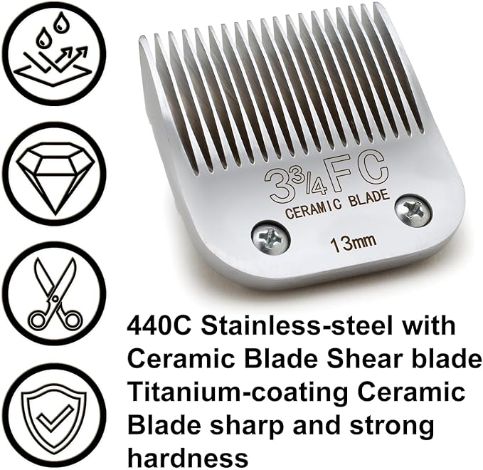 Docal 3-3/4FC Silver Detachable Clipper Ceramic Blades, Dog Grooming Clipper Replacement Blades Compatible with Dog Clippers, KM Series Clippers, A5, Size 3-3/4FC, Cut Length 1/2"(13mm)