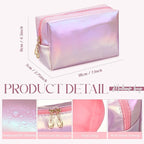 Sanwuta 9 Pcs Makeup Bags Bulk PU Double Zippers Cosmetic Bag Makeup Toiletry Christmas Small Pouch Portable Travel Organizers Case for Women Bridesmaid Party End of The Year(Laser Pink)