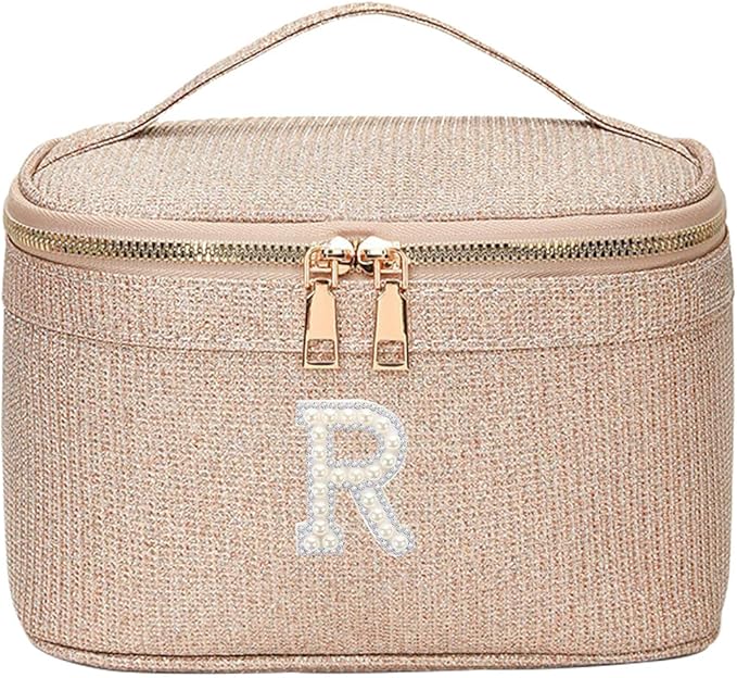 EURYNOME Makeup Bag with Custom Letter R, Water-Resistant Travel Organizer Pouch, (8.3x5.1x5.1 Inch) Cosmetic Case for Women